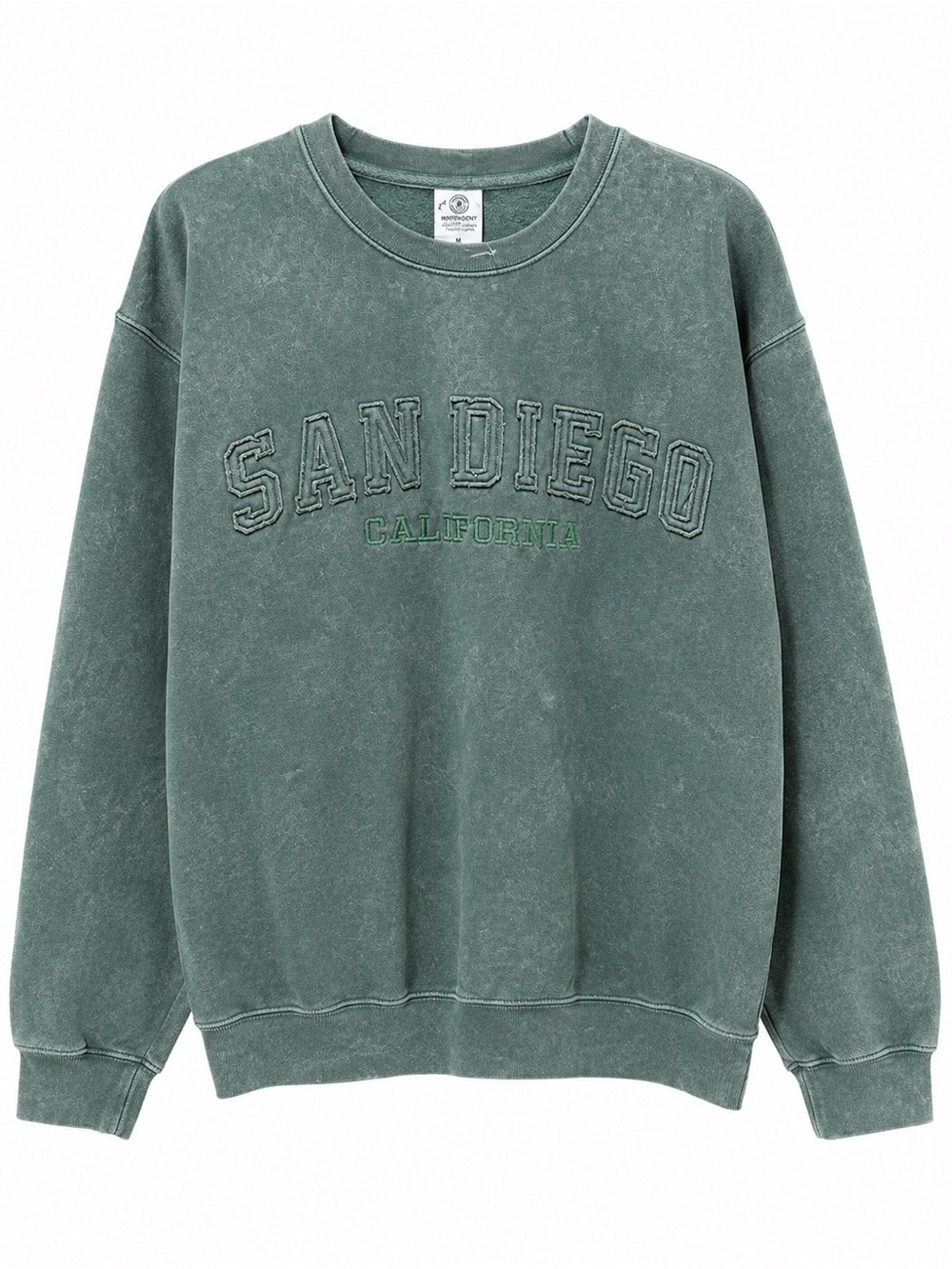 Washed Green 'San Diego California' Embroidered Crewneck Sweater